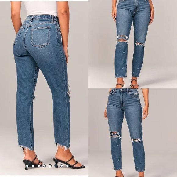Abercrombie & Fitch Curve Love Mom High Rise Distressed Jeans 27/ 4 Regular - Picture 8 of 15